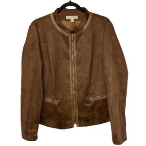 Laura Ashley Women Jacket Extra Large Brown Velvet‎ Long Sleeve Lined Full Zip